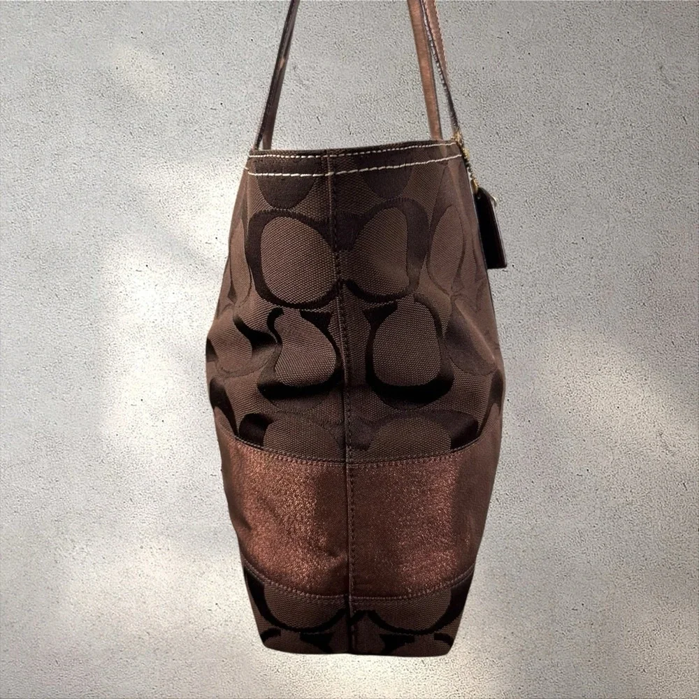 Y2K Coach 11099‎ Legacy Signature Stripe Brown Jacquard Large Tote With Dust bag